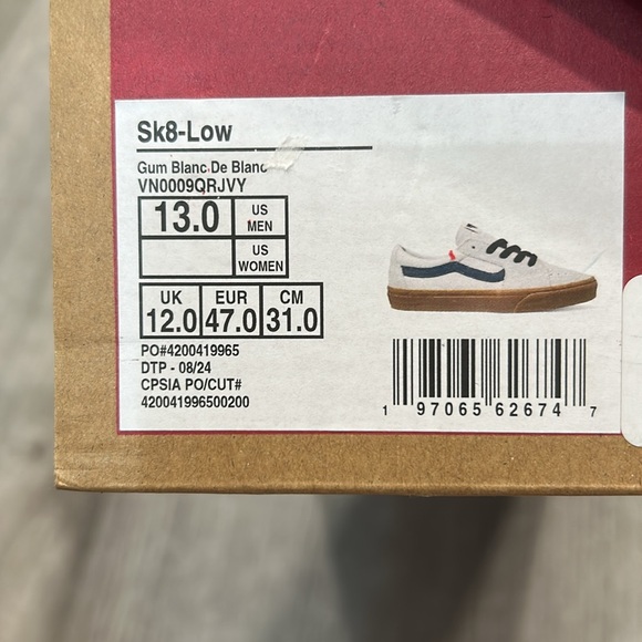New Men’s sneakers VANS SK8-LOW SHOES - GUM BLANC DE BLANC White/Black Size 13 - Picture 2 of 7